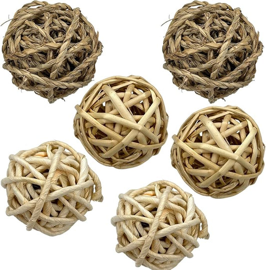 Tfwadmx 6 Pcs Small Animal Chew Ball Toy Rabbit Rolling Activity Play Balls Pet Cage Entertainment Accessories for Hamster Guinea Pigs Gerbil Chinchilla Hedgehog Teeth Grinding Gnawing