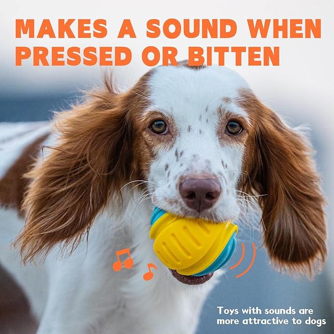 LaRoo Squeaky Dog Toys Ball, Puppy Chew Toys for Teething, Relieves Anxiety, Durable Interactive Dog Ball, Super Bouncy, Outdoor Waterproof, Floats in Water, Medium Dogs - 3inch