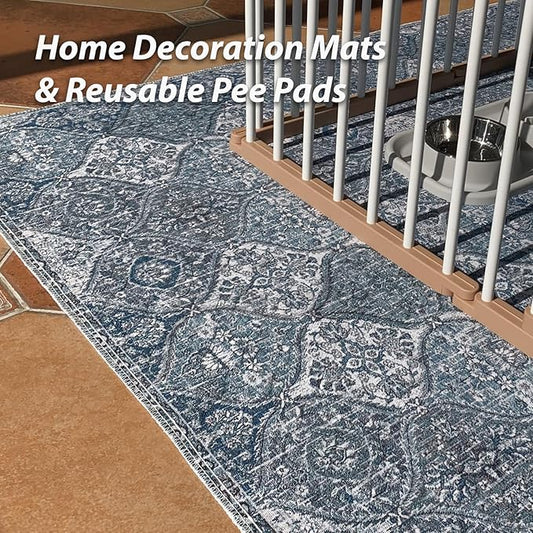 nunubaby Washable Pee Pads for Dogs, Stylish, Non-Slip and Leak-Proof Pee Pads. Reusable Potty Pads for Dogs for Crates and Floors.(Blue/Multi, 48" x48" )