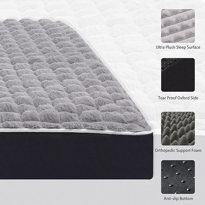 Dog Bed, Waterproof Orthopedic Dog Beds for Large/Medium/Small Dogs, Dog Crate Pad with Removable Washable Pet Mat Cover, Non-Slip Bottom (M(30''x20''x3''), Grey Side)