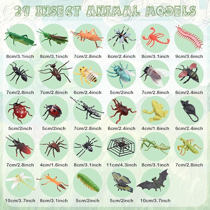 29Pcs Large Realistic Insect Toys Figures, Plastic Bugs Figurines Set, Realistic Insects Toy for Kid, Ladybug, Bee, Butterfly, Assorted Insect Bugs Figures Toy, Insect Themed Party Favors