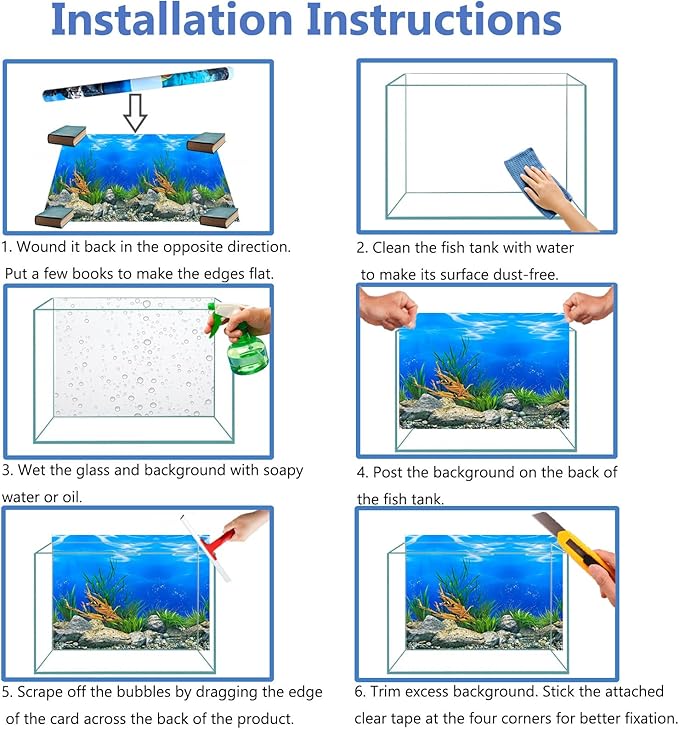 Blue Black Aquarium Background Poster Fish Tank Background Wallpaper Aquarium Backdrop Double-Sided Fish Tank Decorations Paper 16"x 41"