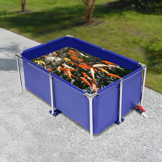 47''x31''x19'' Foldable Canvas Aquaculture Tank, Fish Breeding Container Hatchery Pool Reservoir with Drain Valve & Waterproof Coating for Indoor Outdoor Home Farming of Lobsters Shrimps