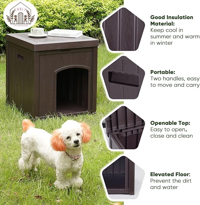 Outdoor Cat House for Winter Waterproof, Outside Multiple Kitty Feral Cat Houses, Outdoor Cat Litter Box Enclosure Weatherproof, Small Medium Dogs House Outdoor, Durable Resin Plastic, Brown