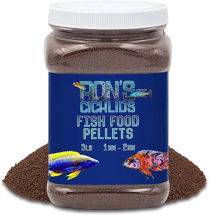 RON'S CICHLIDS African Cichlid Fish Food, Premium Tropical Fish Food Pellets with Protein, Veggies & Fruits for Healthier, Brighter & Bigger Tropical Fish & Cleaner Tanks, Juvie Blend, 3 LB