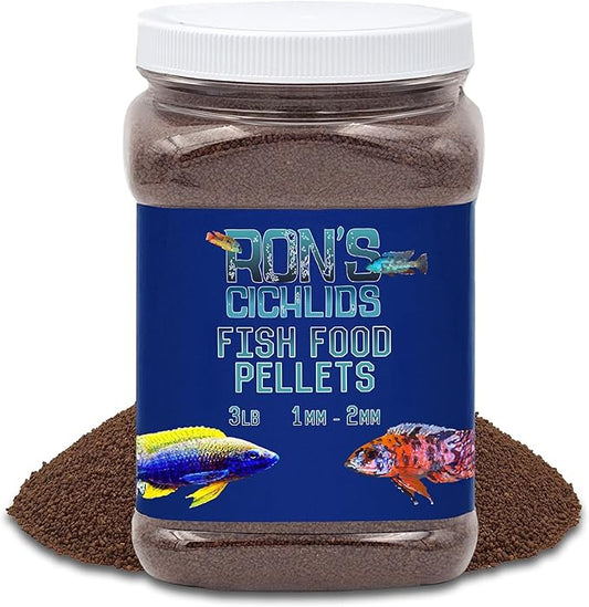 RON'S CICHLIDS African Cichlid Fish Food, Premium Tropical Fish Food Pellets with Protein, Veggies & Fruits for Healthier, Brighter & Bigger Tropical Fish & Cleaner Tanks, Juvie Blend, 3 LB