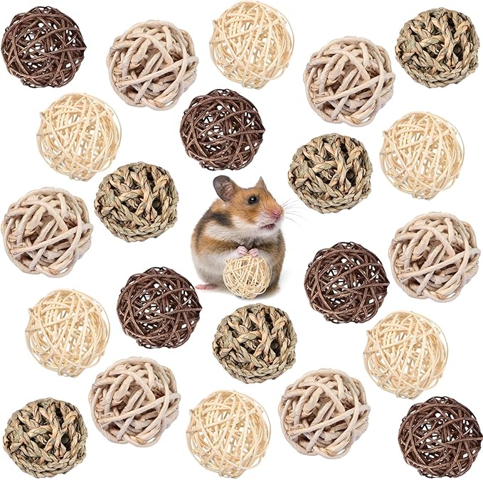 24 Packs Guinea Pigs Toys Small Animals Play Balls Chew Gnawing Treats Bunny Toys Hay Grass Balls for Small Animals Entertainment PET Cage Accessories