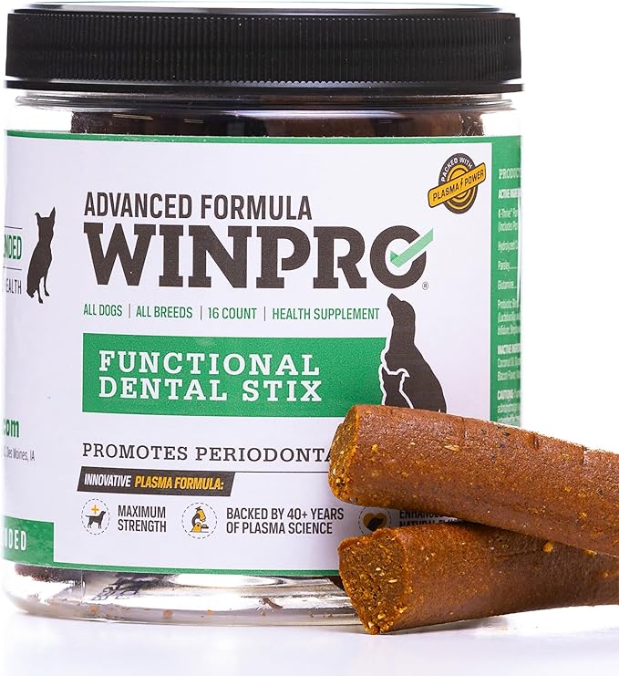 WINPRO Pet Functional Dental Stix for Dogs, 16 Sticks, Plasma Powered Dental Dog Chew Sticks That Promotes Gum and Peridontal Health