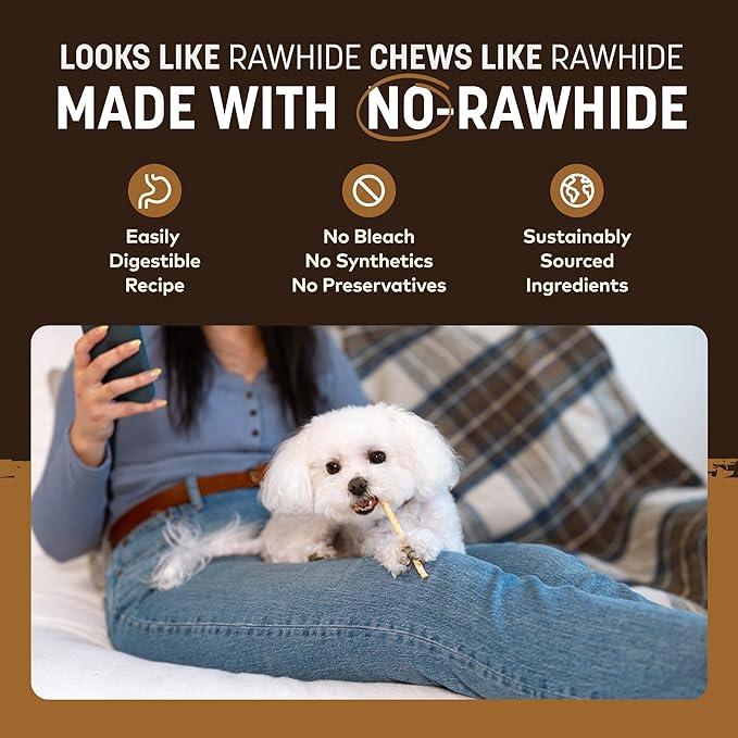 Earth Animal No Hide Stix Venison Flavored Natural Rawhide Free Dog Chews Long Lasting Chew Sticks | Treats for Small Dogs and Cats | Great for Aggressive Chewers - 30 Count