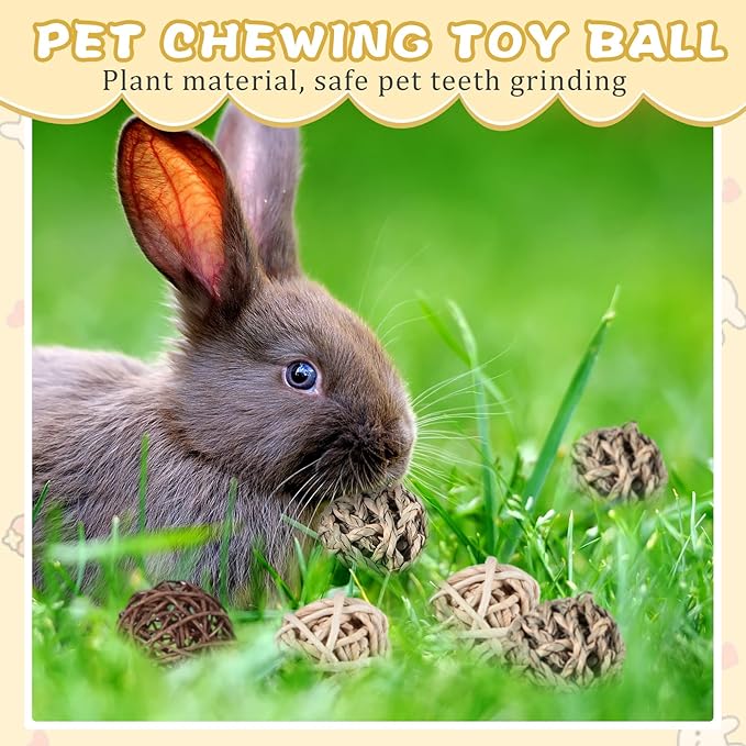 24 Packs Guinea Pigs Toys Small Animals Play Balls Chew Gnawing Treats Bunny Toys Hay Grass Balls for Small Animals Entertainment PET Cage Accessories