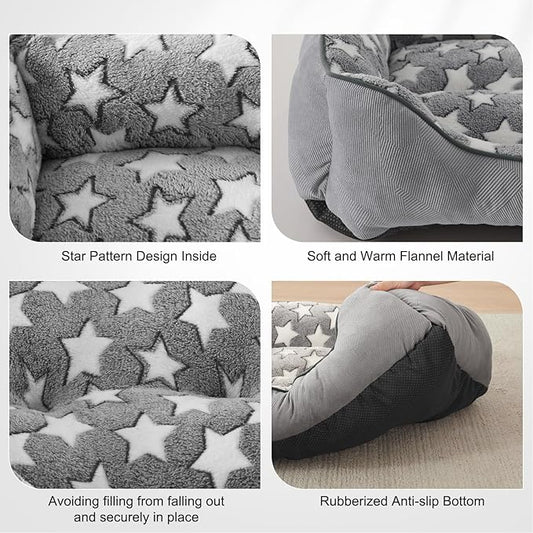 SIWA MARY Rectangle Dog Bed for Small Medium Dogs, Calming Dog Bed Small Size Dog, Orthopedic Dogs Sofa Bed, Washable Soft Calming Sleeping Soft Puppy Bed, Anti-Slip Bottom, Grey, S (20"x 19"x 6")