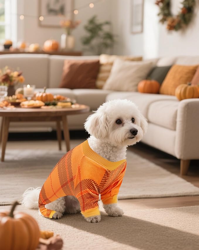 PET SHOW 4 Pack Small Dog Pajamas Holiday Dog Clothes Doggies Girl Boy Soft Stretchy PJs Plaid Jumpsuit Puppy Cats Fall Onesies Christmas Outfits with Sleeve Pets Dachshund Costume(S, Plaid)
