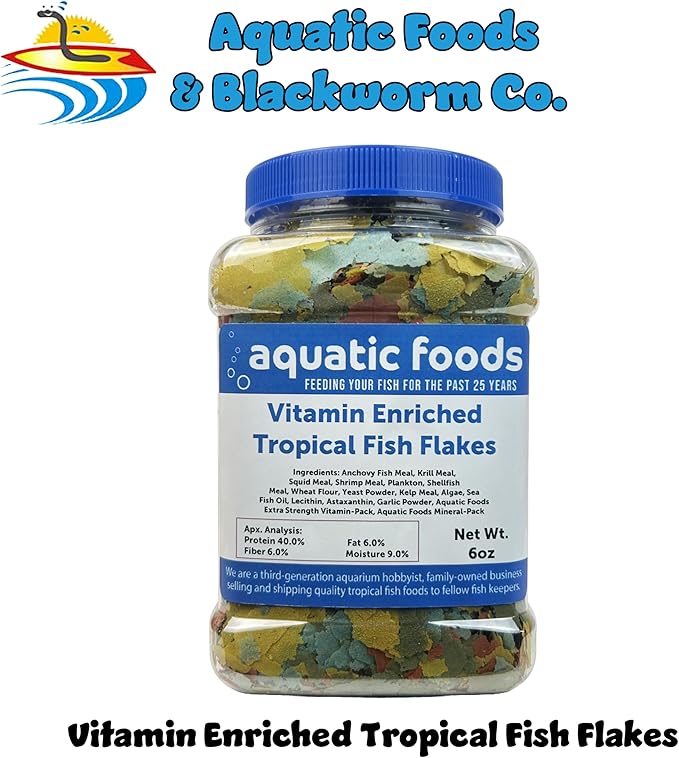 Aquatic Foods Inc. Premium Vitamin Enriched Tropical Flakes for All Community Tropical Fish, Cichlids and Pond Fish - AFI Vitamin Tropical Flakes …6oz Med Jar