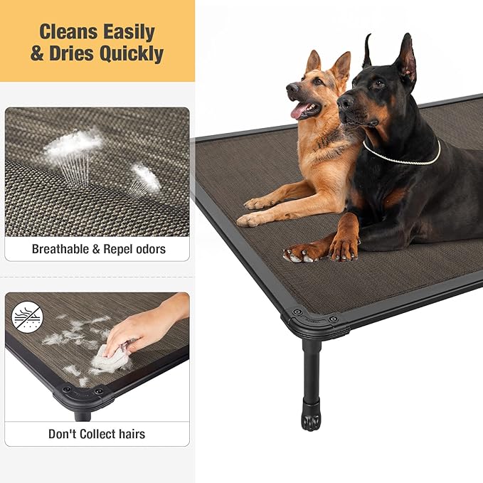 Veehoo Chew Proof Elevated Dog Bed - Cooling Raised Pet Cot - Rustless Aluminum Frame and Durable Teslin Mesh, Unique Designed No-Slip Feet for Indoor or Outdoor Use, Brown, XX-Large, CWC2002