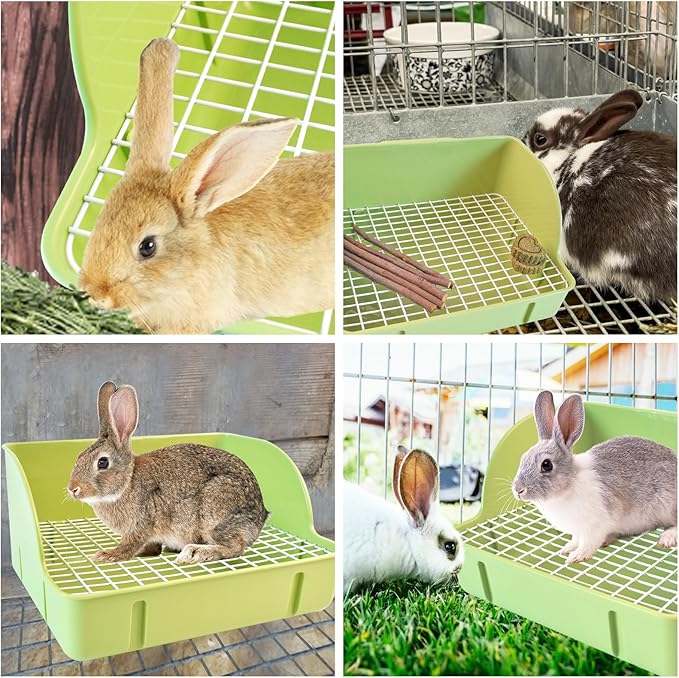 Guinea Pig Litter Box,Bunny Plastic Square Cage Toilet with Grate Rabbits Corner Litter Bedding Small Animal Pet Toilet Box Potty Trainer Pet Pan for Guinea Pig Ferret Chinchilla(Green)