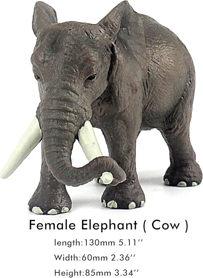 FUNSHOWCASE African Jungle Animals Female Elephant Cow Toy Figure Realistic Plastic Figurine Height 3.5-inch