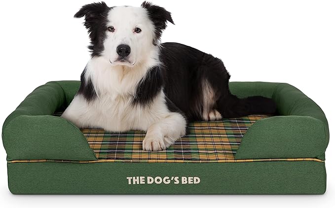 The Dog’s Bed, Large Green Tartan 36x27, Memory Foam, Pain Relief: Arthritis, Hip & Elbow Dysplasia, Post Surgery, Lameness, Supportive, Calming, Waterproof Washable Cover, Veterinary Approved