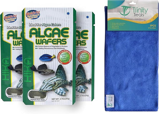 Algae Wafers 0.70 oz (Pack of 3) Fish Food Including Trinity Treats Microfiber Cleaing Cloth(Algae Wafers Fish Food)