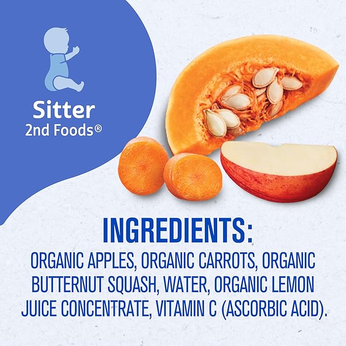 Gerber Stage 2 Baby Food, Organic Apple Carrot Squash Puree Pouch, 2 Servings of Fruit & Veggie, No Added Sweetener, No Artificial Colors or Flavors, 12-Pack