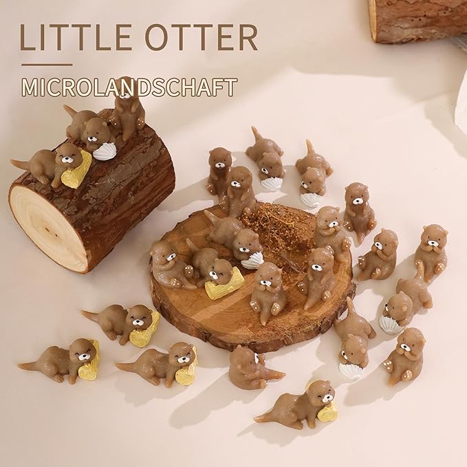 24 Pcs Miniature Otters Figurines Small Otter Toys for Decorative Garden Moss Landscapes,Fairy Gardens, Dollhouses,Birthday Cake Toppers,Cute Animal Shaped Statues & Cartoon Crafts