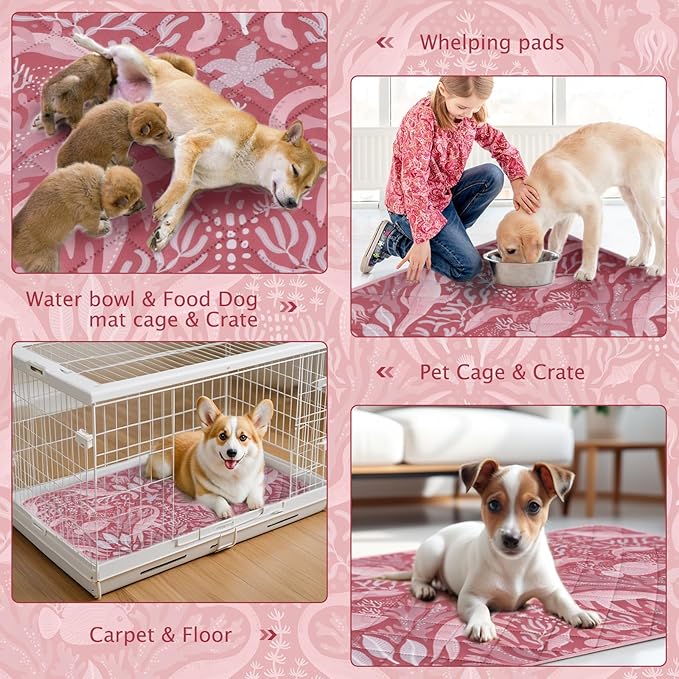 BVAGSS Washable Pee Pads for Dogs, 1 Pack Reusable Leakproof Puppy Wee Wee Pad, Non-Slip Waterproof Pet Training Pads, Super Absorbent Whelping Pads XH081 (Dino Pink, 63X63 Inch (Pack of 1))