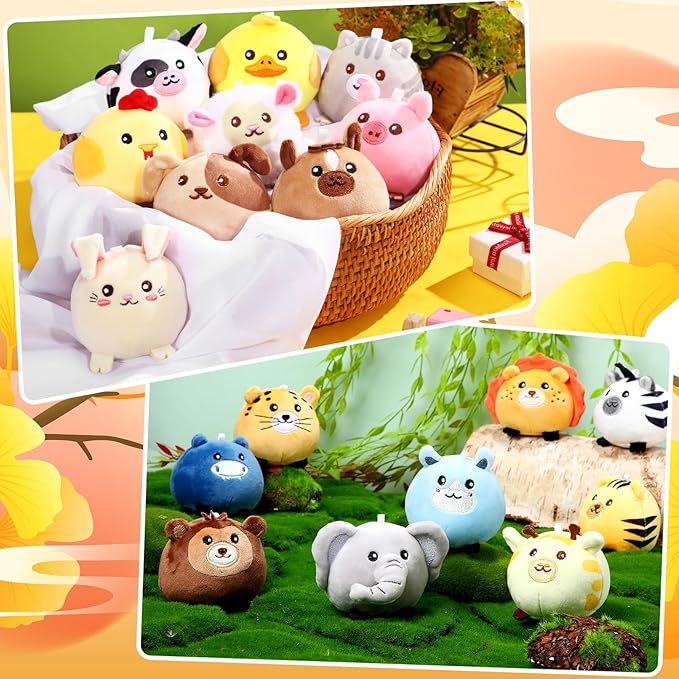 18 Pcs Mini Stuffed Animals Bulk 3.15 Inch Small Plush Forest Farm Jungle Animal Toys Keychains Set for Birthday Gifts Easter Egg Fillers Basket Stuffers School Prizes Party Favors
