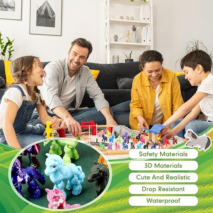 Honoson 24 Pcs 3D Printed Horse Fidget Toy 3D Printed Small Animal Toy Flexible Cute Articulating Pet Stress Relief Fidget Toys for Play and Display