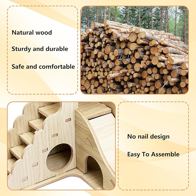 BNOSDM Wood Hamster House Dwarf Hamster Natrual Hideout with Ladder Gerbils Climbing Exploring Seesaw Toys Cage Accessories for Syrian Hamsters Mouse Mice