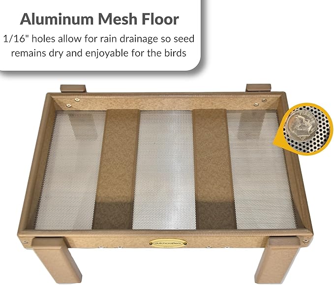 Recycled Plastic Platform Ground Bird Feeder Tray Made in America (Weathered Wood with Reinforced Mesh Floor),12Wx18Lx6H