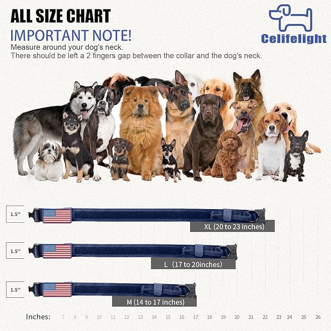 Tactical Dog Collar Military Dog Collar Adjustable Nylon Dog Collar Heavy Duty Metal Buckle with Handle for Dog Training,with Patches (Blue, L)