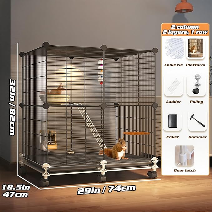 C&C GuineaPig Cages Indoor on Wheels, Multi-Tier Small Animal Playpens House with Removable Tray, DIY Metal Wire Enclosure with Ramp for GuineaPigs, Ferrets, Rabbitss, PetRat, Indoor Use (C)