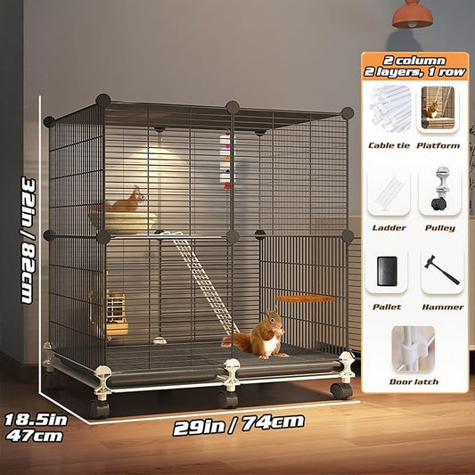 C&C GuineaPig Cages Indoor on Wheels, Multi-Tier Small Animal Playpens House with Removable Tray, DIY Metal Wire Enclosure with Ramp for GuineaPigs, Ferrets, Rabbitss, PetRat, Indoor Use (C)