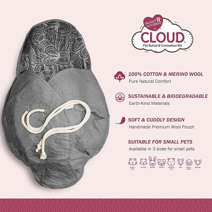 Cloud® - Eco-Friendly Pet Burial & Cremation Ceremony Kit - Casket for Smaller Pets: Rabbits Hamsters Gerbils Birds Reptiles, Small Cats (Choose Size & Color)(Medium, Grey)