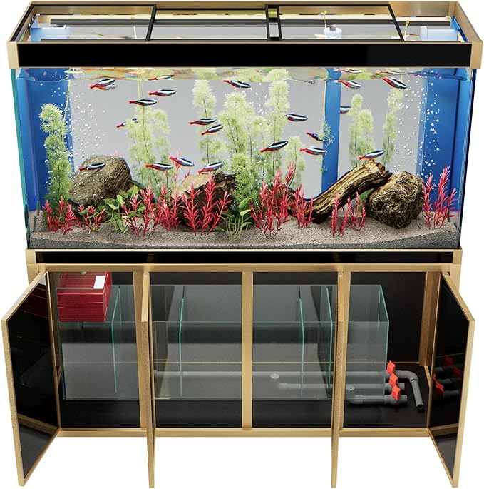 250 Gallon Aquarium Tempered Ultra-Clear Glass with Complete Setup in Black with Gold Trims
