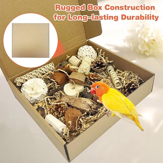 PINVNBY Bird Toys Natural Parrot Shredding Toy Interactive Bird Foraging Box and Chewing Toys for Conure Parakeet Budgie Cockatiel Lovebird Small-Medium Birds (Large)