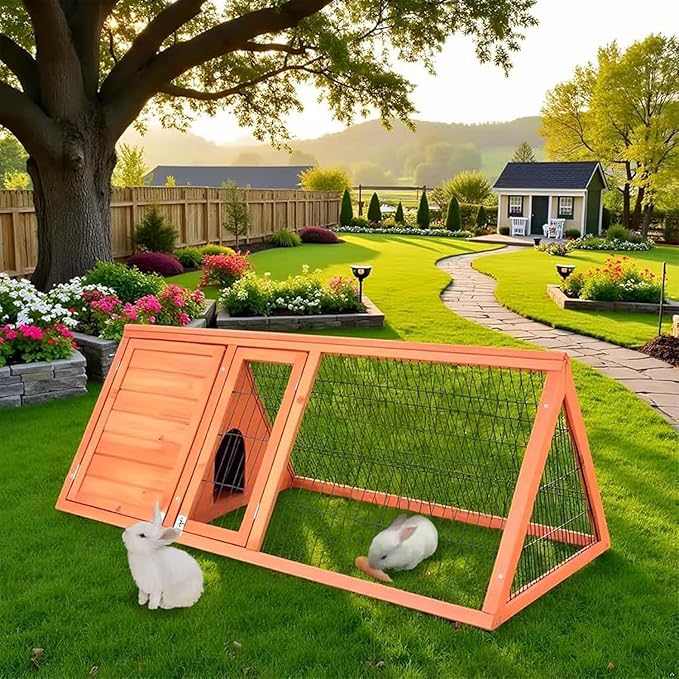Rabbit Hutch & Chicken Coop Outdoor Small Animal Cage (Brown)