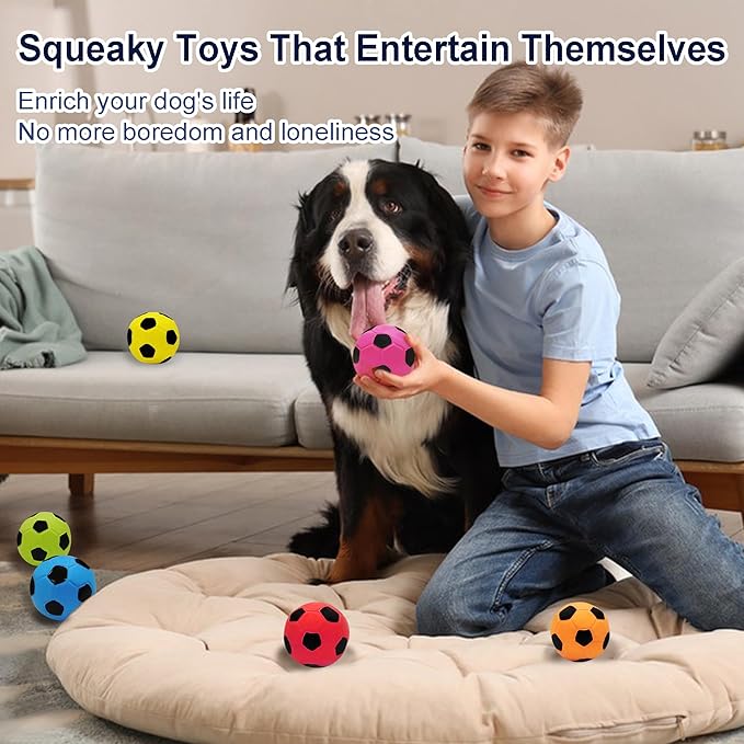 Latex Squeaky Dog Soccer Ball Toys, Dog Football Ball for Puppy Small Medium Dogs, Vibrant Colors Soccer Chew Fetch Throw Ball 6 Pcs/Set (2.6'')