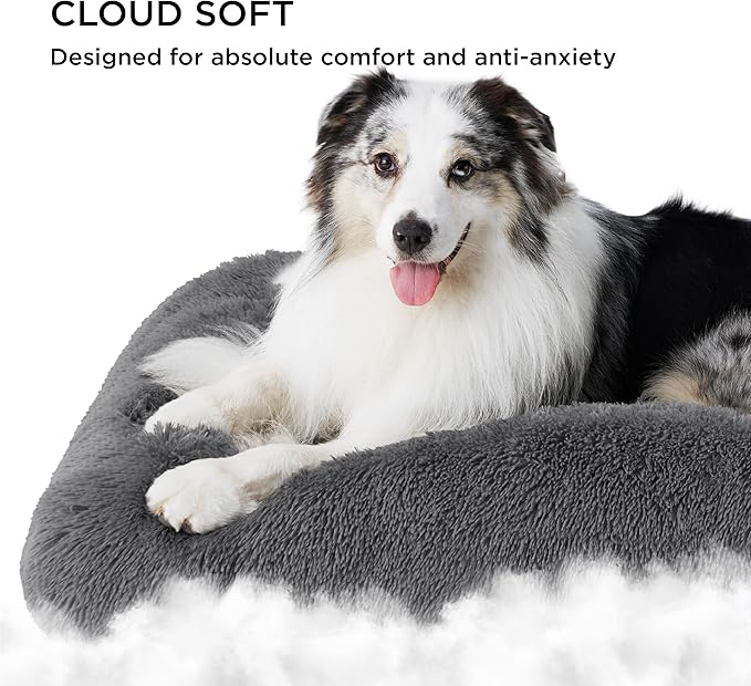 Bedsure Washable Medium Dog Bed for Crate, Plush Calming Dog Crate Mat, Fluffy Pet Bed for Medium Sized Dogs, Plush Soft Comfort Sleeping Mat for Puppy, Anti-Slip Pet Kennel Pad, 29" x 21", Dark Grey