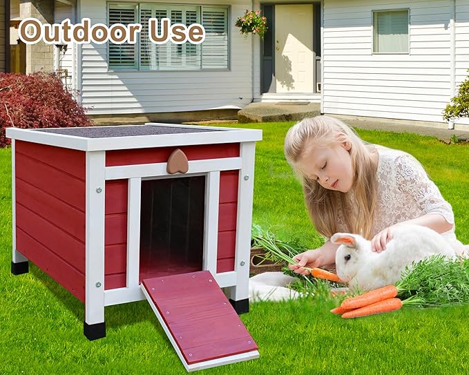 Waterproof Cat House for Outdoor Cats, Wooden Small Pet House Outside, Weatherproof Feral Cat Shelter with Elevated Floor and Lockable Door - Red