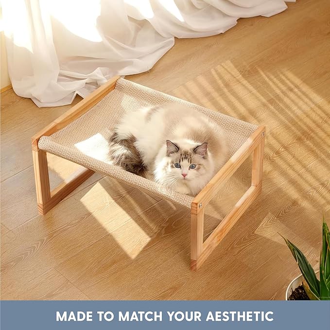 The Cat Ladies 2-in-1 Cat Hammock Bed - Elevated Wooden Pet Bunk Beds for Indoor Cats - Solid Wood Raised Hanging Bed for 1 or 2 Cats - Cat Furniture with Top Bed and Bottom Mat