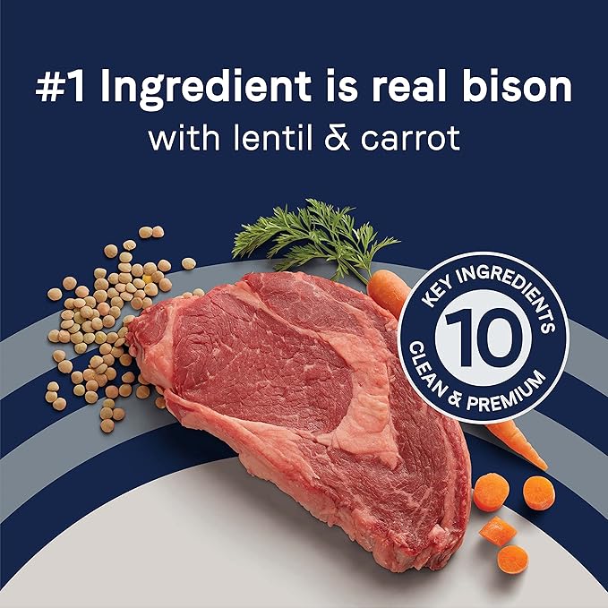 Canidae Pure Limited Ingredient Premium Adult Dry Dog Food, Real Bison, Lentil & Carrot Recipe, 10 lbs, Grain Free