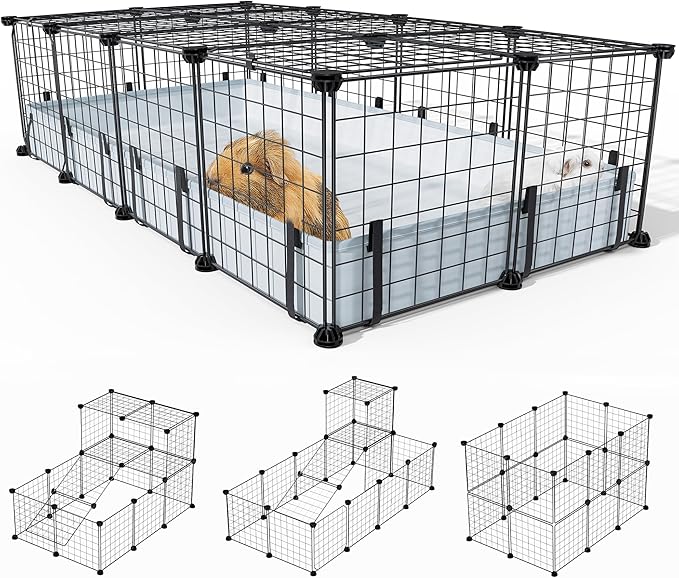 BUCATSTATE 20 Panels Guinea Pigs Cages, Small Animal Playpen with Waterproof Mat, 47" L*24" W*12" H Metal Hedgehog Enclosure with Door, C&C Cage for Bunny Rabbit Chinchillas
