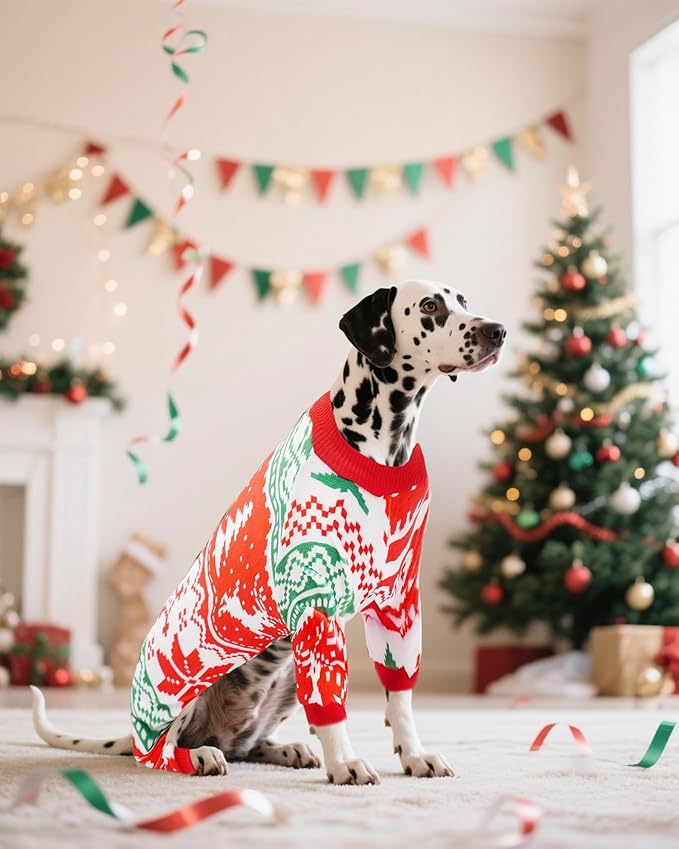 PET SHOW 4 Pack Christmas Dog Pajamas Holiday Dog Clothes for Small Medium Dogs Girl Boy Soft Stretchy PJs Xmas Jumpsuit Puppy Onesies Red Green Outfits with Sleeve Pets Dachshund Costume XXL