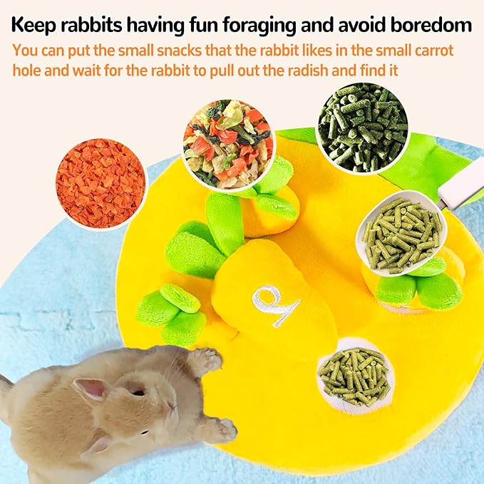 Hamiledyi Rabbit Foraging Toys Bunny Plush Puzzle Toy Carrots Snuffle Mat for Chinchilla Guinea Pig Ferret Rat Entertainment (Yellow)