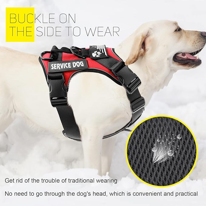 Demigreat Service Dog Harness, Reflective Dog Vest Harness with 5 PCS Patches, Adjustable Soft Oxford Pet Harness, Inner Layer Mesh, Easy to Control for Dogs