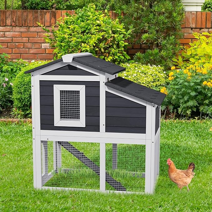 Chicken coop, Chicken Run, Duck coop,Outdoor Chicken Coop for 2-4 Chickens Wooden Hen House Poultry Pet Hutch Run Cage (White)