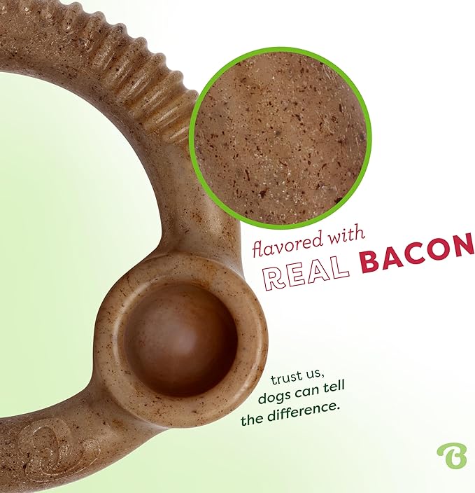 Benebone Ring Durable Dog Chew Toy for Aggressive Chewers, Real Bacon, Made in USA, Medium