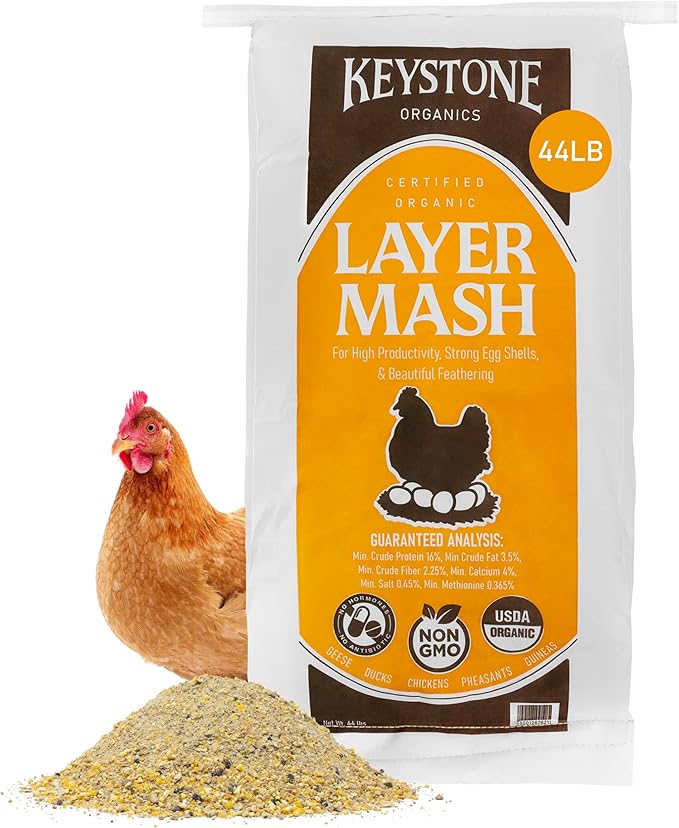 Layer Mash Chicken Feed – 44lb Bag – USDA Organic, Non-GMO, High Calcium for Strong Eggshells – for Chickens, Ducks, Geese, Pheasants & Guineas – No Artificial Hormones