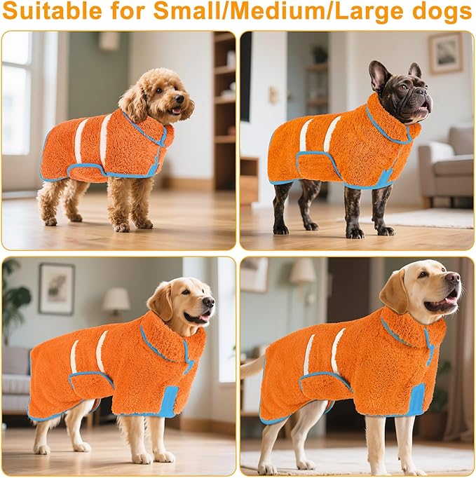 Bienbee Dog Bathrobe, Quick Drying Super Absorbent Dog Robes for After Bath, Warm Keeping Dogs Towel, Dogs Bath Supplies, Orange XXL