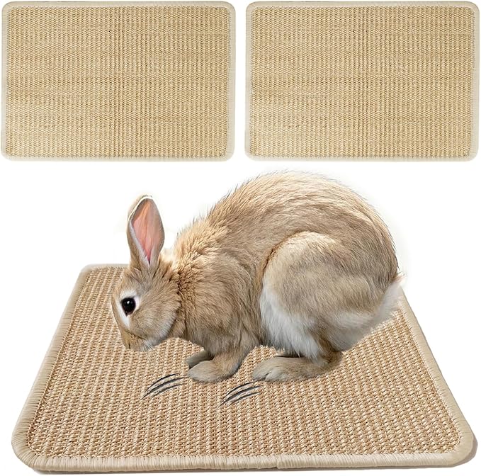 KEYIDE 2Pcs Rabbit Scratcher Pad for Nails, Natural Sisal Bunny Scratching Mat Cooling, Rabbit Grinding Claws Pads Bunny Resting Bed Chew Toy for Guinea Pig Rat Sleeping Playing, 24"X16"